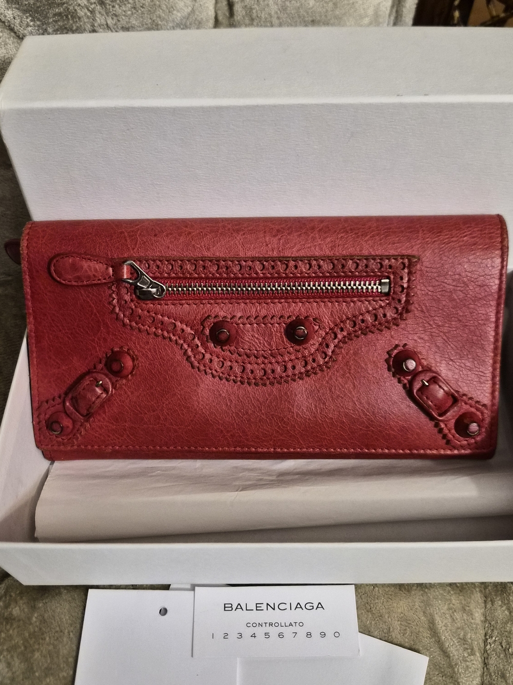 Balenciaga Red Leather Continental Wallet